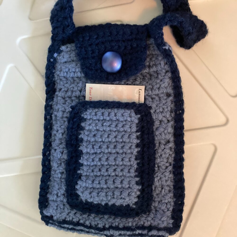 Crochet Large Phone Bag - Hand crafted - Blue
